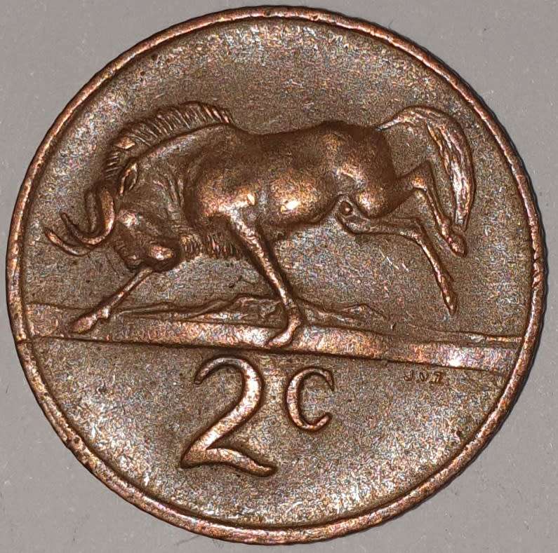 1972 - 2 CENT COIN (TWO CENT COIN) - RSA - BRONZE - KM#83 - BILINGUAL LEGEND - WILDEBEEST